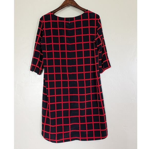 Gap Shift Dress‎ Womens Small Black Red Window Pain Grid Pattern 3/4 Sleeve Midi - Picture 2 of 11